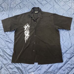 Vintage Dragonfly Button Up Shirt XLarge Tribal Black White Collared Tee